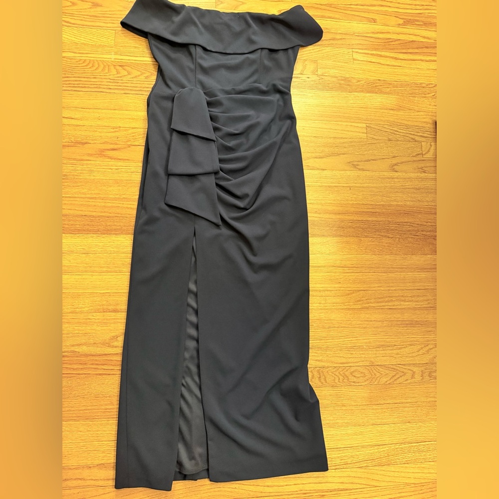 Xscape Navy Blue Off-the-shoulder Slit Dress 16 - Picture 9 of 14